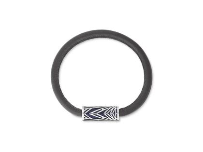 Montblanc The Origin Collection Armband schwarzes Leder Edelstahl blau 17,5cm – Armschmuck Armband aus Edelstahl, Leder und und . – Ansicht 2