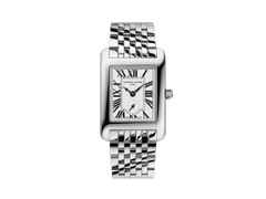 Frederique Constant Classics Carree Small Seconds Quarz Edelstahl 36x25mm silbernes Zifferblatt Metallband – Herrenuhren Uhr ohne Datum aus Edelstahl. Das Gehäuse ist rechteckig und silber. Das Edelstahlarmband ist silber. Das Zifferblatt ist römisch und silber.