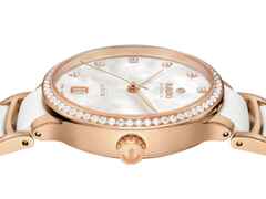 Rado Centrix Diamonds Automatik Edelstahl Roségold-PVD 35mm weißes Zifferblatt mit Brillanten Metallband – Damenuhren Uhr mit Datum aus Edelstahl, Keramik und PVD beschichtet. Das Gehäuse ist rund und roségold. Das Edelstahlarmband ist roségold. Das Zifferblatt ist ein Index in weiß. – Ansicht 3