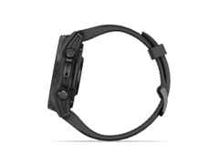 Garmin fenix 8 43mm AMOLED faserverstärktes Polymer Edelstahl titangrau beschichtet schwarzes Kautschukband – Damenuhren Uhr Multifunktion aus DLC beschichtet, Edelstahl und Kautschuk. Das Gehäuse ist rund und schwarz. Das Kautschuk / Kunststoff / Silikon Armband ist schwarz. Das Zifferblatt ist digital und schwarz. – Ansicht 3