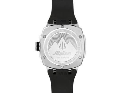 Alpina Seastrong Diver Extreme Automatik Edelstahl 39mm grünes Zifferblatt schwarzes Kautschukband – Herrenuhren Uhr mit Datum aus Edelstahl, Kautschuk und Titan. Das Gehäuse ist rund und silber. Das Kautschuk / Kunststoff / Silikon Armband ist schwarz. Das Zifferblatt ist ein Index in grün. – Ansicht 3