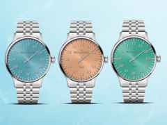 MeisterSinger Yaara Automatik Edelstahl 36mm lachsfarbenes Zifferblatt Metallband – Damenuhren Uhr ohne Datum aus Edelstahl. Das Gehäuse ist rund und silber. Das Edelstahlarmband ist silber. Das Zifferblatt ist arabisch und orange. – Ansicht 3