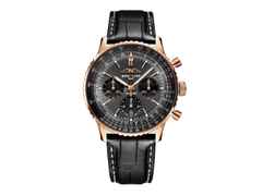 Breitling Navitimer B01 Chronograph 43 Rotgold anthrazitfarbenes Zifferblatt schwarzes Lederband Germany Gold Edition – Herrenuhren Chronograph aus 750 Rotgold. Das Gehäuse ist rund und roségold. Das Lederarmband Kroko / Alligator ist schwarz. Das Zifferblatt ist ein Index in grau.