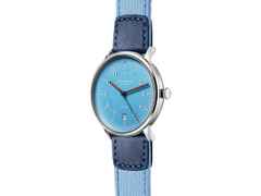 Sternglas Lumatik Automatik Edelstahl 38mm hellblaues Zifferblatt hellblaues Textilband – Herrenuhren Uhr mit Datum aus Edelstahl und Leder. Das Gehäuse ist rund und silber. Das Textilarmband ist blau. Das Zifferblatt ist arabisch Index und blau. – Ansicht 2
