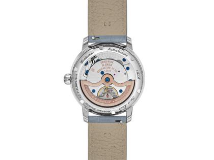 Frederique Constant Manufacture Classic Worldtimer Automatik Edelstahl 40mm blaues Zifferblatt mit Brillanten blaues Lederband limitiert – Herrenuhren Uhr ohne Datum aus Edelstahl und Leder. Das Gehäuse ist rund und silber. Das Lederarmband Kroko / Alligator ist blau. Das Zifferblatt ist ein Index in blau. – Ansicht 2