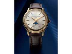 Frederique Constant Classics Moneta Moonphase Quarz Edelstahl Gelbgold-PVD 37mm weißes Zifferblatt schwarzes Lederband – Herrenuhren Uhr ohne Datum aus Edelstahl, Leder und PVD beschichtet. Das Gehäuse ist rund und gelbgold. Das Lederarmband Kroko / Alligator ist schwarz. Das Zifferblatt ist ein Index in weiß. – Ansicht 3