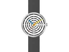 Walter Gropius Space Loops Edelstahl weiß Lederband – Herrenuhren Uhr ohne Datum aus Edelstahl. Das Gehäuse ist rund und silber. Das Lederarmband ist grau. Das Zifferblatt ist ein Index in weiß.