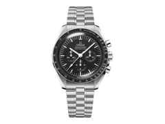 Omega Speedmaster Moonwatch Professional Chronograph Hesalitglas Handaufzug Edelstahl 42mm schwarzes Zifferblatt Metallband – Herrenuhren Chronograph aus Edelstahl und eloxiertes Aluminium. Das Gehäuse ist rund und silber. Das Edelstahlarmband ist silber. Das Zifferblatt ist ein Index in schwarz.