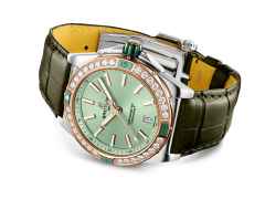 Breitling Super Chronomat Automatic 38 Edelstahl grünes Zifferblatt grünes Lederband – Damenuhren Uhr mit Datum aus 750 Rotgold, Edelstahl und Keramik. Das Gehäuse ist rund und silber. Das Lederarmband Kroko / Alligator ist silber. Das Zifferblatt ist ein Index in grün. – Ansicht 2