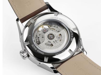 Hamilton Jazzmaster Open Heart Automatik Edelstahl 42mm braunes Zifferblatt braunes Lederband – Herrenuhren Uhr ohne Datum aus Edelstahl und Leder. Das Gehäuse ist rund und silber. Das Lederarmband ist braun. Das Zifferblatt ist ein Index in braun. – Ansicht 3