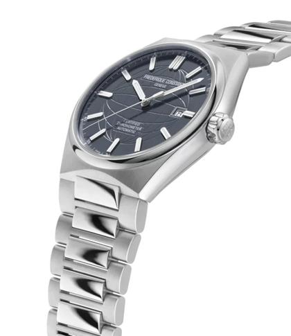 Frederique Constant Highlife Automatic Chronometer Edelstahl 41mm graues Zifferblatt Metallband und Kautschukband – Herrenuhren Uhr mit Datum aus Edelstahl und Kautschuk. Das Gehäuse ist rund und silber. Das Edelstahlarmband ist silber. Das Zifferblatt ist ein Index in grau. – Ansicht 2