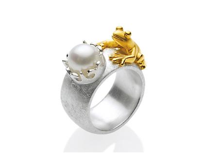 Drachenfels Design Froschkönig Damenring mit Perle – Ringe Ring mit Besatz aus 925 Silber.