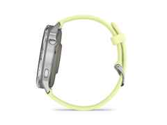 Garmin Venu 4 Quarz Edelstahl und Polymer 45mm digitales Zifferblatt gelbes Silikonband – Herrenuhren Uhr Multifunktion aus Edelstahl und Faserverstärktes Polymer. Das Gehäuse ist rund und silber. Das Kautschuk / Kunststoff / Silikon Armband ist gelb. Das Zifferblatt ist digital und schwarz. – Ansicht 3