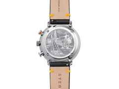 Sternglas Hamburg Chrono Quarz Edelstahl 42mm mehrfarbiges Zifferblatt schwarzes Lederband – Herrenuhren Chronograph aus Edelstahl, Leder und PVD beschichtet. Das Gehäuse ist rund und silber. Das Lederarmband ist schwarz. Das Zifferblatt ist arabisch Index und mehrfarbig. – Ansicht 4