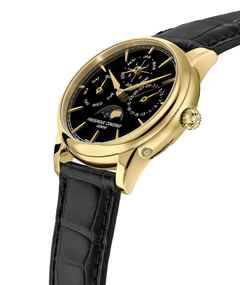 Frederique Constant Classic Perpetual Calendar Manufacture Automatik Gelbgold 40mm schwarzes Onyx Zifferblatt Lederband – Herrenuhren Uhr mit Kalender aus 750 Rotgold. Das Gehäuse ist rund und gelbgold. Das Lederarmband Kroko / Alligator ist schwarz. Das Zifferblatt ist ein Index in schwarz. – Ansicht 2