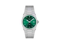 Tissot PRX Quarz Edelstahl 35mm grünes Zifferblatt Metallband – Damenuhren Uhr mit Datum aus Edelstahl. Das Gehäuse ist rund und silber. Das Edelstahlarmband ist silber. Das Zifferblatt ist ein Index in grün.