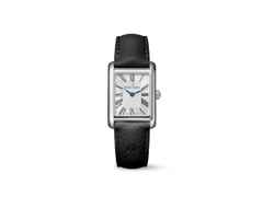 Maurice Lacroix Fiaba Square Quarz Edelstahl 24x34mm silbernes Zifferblatt schwarzes Lederband – Damenuhren Uhr ohne Datum aus Edelstahl. Das Gehäuse ist rechteckig und silber. Das Lederarmband ist schwarz. Das Zifferblatt ist römisch und silber.
