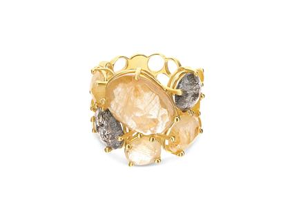 Nanis Ipanema Ring Gelbgold Rutilquarz hell und dunkel – Ringe Ring mit Besatz aus 750 Gelbgold.