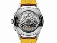 Breitling Premier B01 Chronograph 42 Edelstahl Automatik beigefarbenes Zifferblatt braunes Alligatorband – Herrenuhren Chronograph aus Edelstahl und Leder. Das Gehäuse ist rund und silber. Das Lederarmband Kroko / Alligator ist braun. Das Zifferblatt ist arabisch und beige. – Ansicht 4