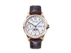 Union Glashütte 1893 Johannes Dürrstein Edition Handaufzug Mondphase Rosegold 41mm weißes Zifferblatt braunes Lederband limitiert – Herrenuhren Uhr mit Kalender aus 750 Rotgold. Das Gehäuse ist rund und roségold. Das Lederarmband ist braun. Das Zifferblatt ist arabisch und weiß.