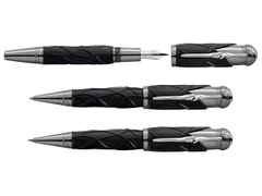 Montblanc Writers Edition                  2022: Limited Edition Gebrüder Grimm 3er Set – Schreibgeräte Stiftset in schwarz und aus 750 Gelbgold, Edelharz und Ruthenium.
