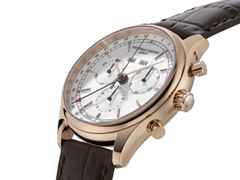 Frederique Constant Classics Triple Calendar Chronograph Quarz Edelstahl Roségold-PVD 40mm weißes Zifferblatt braues Lederband – Herrenuhren Chronograph aus Edelstahl, Leder und PVD beschichtet. Das Gehäuse ist rund und roségold. Das Lederarmband ist braun. Das Zifferblatt ist ein Index in weiß. – Ansicht 2