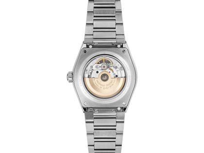 Frederique Constant Highlife Heart Beat Automatic Chronometer Edelstahl 41mm schwarzes Zifferblatt Metallband und Kautschukband – Herrenuhren Uhr ohne Datum aus Edelstahl und Kautschuk. Das Gehäuse ist rund und silber. Das Edelstahlarmband ist silber. Das Zifferblatt ist ein Index in schwarz. – Ansicht 4