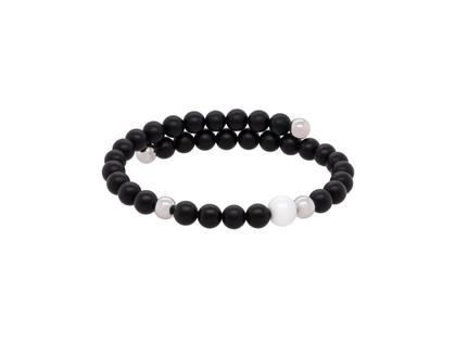 Meissen Pearl Collection Onyx Armreif mit Silberperlen und Perle aus Meissener Porzellan® weiß – Armschmuck Armreif in schwarz und aus 925 Silber und Porzellan.