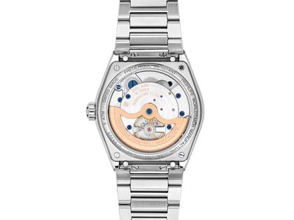 Frederique Constant Highlife Worldtimer Manufacture Automatik Edelstahl 41mm blaues Zifferblatt Metallband – Herrenuhren Uhr mit Datum aus Edelstahl. Das Gehäuse ist rund und silber. Das Edelstahlarmband ist silber. Das Zifferblatt ist ein Index in blau. – Ansicht 2