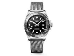 Longines HydroConquest Automatik Edelstahl 42mm schwarzes Zifferblatt Metallband – Herrenuhren Uhr mit Datum aus Edelstahl. Das Gehäuse ist rund und silber. Das Edelstahlarmband ist silber. Das Zifferblatt ist ein Index in schwarz.