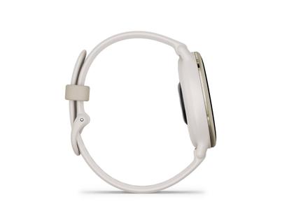 Garmin vívoactive 5 faserverstärktes Polymer elfenbein-/cremgoldfarben 42mm elfenbeinfarbenes Kautschukband – Damenuhren Uhr Multifunktion aus eloxiertes Aluminium, Kautschuk, Kunststoff und PVD beschichtet. Das Gehäuse ist rund und elfenbein. Das Kautschuk / Kunststoff / Silikon Armband ist elfenbein. Der Zifferblatt ist digital. – Ansicht 6