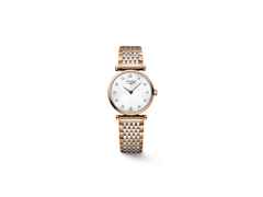 Longines La Grande Classique Quarz Edelstahl Roségold-PVD 24mm weißes Perlmutt-Zifferblatt Diamanten Metallband – Damenuhren Uhr ohne Datum aus Edelstahl und PVD beschichtet. Das Armband ist ein Edelstahlarmband. Der Zifferblatt ist ein Index.