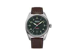 Alpina Startimer Pilot Automatik Edelstahl 40mm graues Zifferblatt braunes Lederband – Herrenuhren Uhr mit Datum aus Edelstahl und Leder. Das Gehäuse ist rund und silber. Das Lederarmband ist braun. Das Zifferblatt ist arabisch Index und grau.