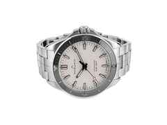 Juwelier Roller Norqain Neverest Glacier Automatik Edelstahl 40mm weißes Zifferblatt Metallband NN1001SC3CA/GL101 Full Set mit Garantie Occasion Neu – Herrenuhren Uhr ohne Datum aus Edelstahl. Das Gehäuse ist rund und silber. Das Edelstahlarmband ist silber. Das Zifferblatt ist ein Index in silber.