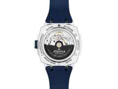 Alpina Alpiner Extreme Regulator Automatik Edelstahl 41mm graues Zifferblatt blaues Kautschukband – Herrenuhren Uhr ohne Datum aus Edelstahl und Kautschuk. Das Gehäuse ist rund und silber. Das Kautschuk / Kunststoff / Silikon Armband ist blau. Das Zifferblatt ist ein Index in grau. – Ansicht 2