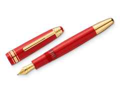 Montblanc Meisterstück X Olympic Heritage Paris 1924 LeGrand Füllfederhalter M rotes Edelharz vergoldet – Schreibgeräte Füllfederhalter in rot und aus 585 Gelbgold, Edelharz, Metall und vergoldet.