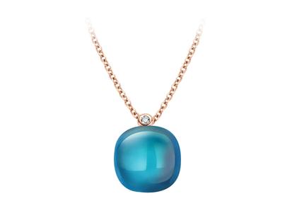 Bigli Mini Sweety "London Blue Lake" Kette mit Anhänger 42cm Roségold Gr. M mit Brillant 0,020ct – Halsschmuck Kette mit Anhänger aus 750 Rotgold.