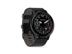 Garmin Venu 3 faserverstärktes Polymer Schiefergrau 45mm schwarzes Lederband – Herrenuhren Uhr Multifunktion aus Edelstahl, Kautschuk, Kunststoff und PVD beschichtet. Das Gehäuse ist rund und anthrazit. Das Lederarmband ist schwarz. Das Zifferblatt ist digital und schwarz. – Ansicht 6