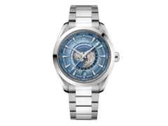 Omega Seamaster Aqua Terra 150M Automatik Edelstahl 43mm hellblaues Zifferblatt Metallband – Herrenuhren Uhr mit Datum aus Edelstahl. Das Gehäuse ist rund und silber. Das Edelstahlarmband ist silber. Das Zifferblatt ist ein Index in blau.