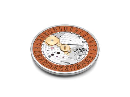 Nomos Glashütte Tangente 38 Datum "175 Years Watchmaking - Poporange" Handaufzug Edelstahl orangenes Zifferblatt graues Textilband Glasboden – Herrenuhren Uhr mit Datum aus Edelstahl. Das Gehäuse ist rund und silber. Das Textilarmband ist grau. Das Zifferblatt ist arabisch Index und orange. – Ansicht 7