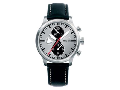 Mühle Glashütte Terranaut I Chronograph – Herrenuhren Chronograph aus Edelstahl. Das Armband ist ein Lederarmband. Der Zifferblatt ist ein Index.