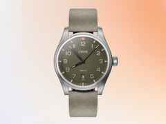 Oris ProPilot Date Automatik Edelstahl 41mm grünes Zifferblatt grünes Lederband – Herrenuhren Uhr mit Datum aus Edelstahl und Leder. Das Gehäuse ist rund und silber. Das Lederarmband ist grün. Das Zifferblatt ist arabisch und grün. – Ansicht 8