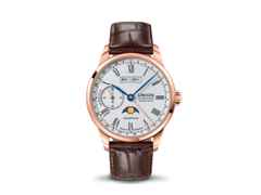 Union Glashütte 1893 Johannes Dürrstein Mondphase Limited Edition Handaufzug Rotgold 41mm weißes Zifferblatt braunes Lederband – Herrenuhren Uhr mit Datum aus 750 Rotgold und Leder. Das Gehäuse ist rund und roségold. Das Lederarmband ist braun. Das Zifferblatt ist arabisch römisch und weiß.