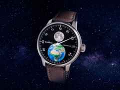 MeisterSinger Stratoscope Automatik Edelstahl Best Friends Limited Edition – Herrenuhren Uhr ohne Datum aus Edelstahl. Das Gehäuse ist rund und silber. Das Lederarmband ist braun. Das Zifferblatt ist arabisch Index und schwarz. – Ansicht 2