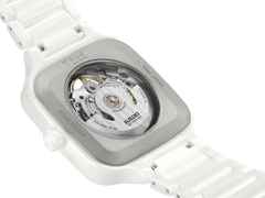 Rado True Square Open Heart Automatik Keramik 38mm weißes Zifferblatt weißes Keramikband – Herrenuhren Uhr ohne Datum aus Keramik, rhodiniert und Titan. Das Gehäuse ist quadratisch und weiß. Das Keramikarmband ist weiß. Das Zifferblatt ist skelettiert und weiß. – Ansicht 4