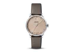 Union Glashütte Seris  Datum Damenuhr champagnerfarbenes Zifferblatt und Brillanten – Damenuhren Uhr mit Datum aus Edelstahl und Leder. Das Gehäuse ist rund und silber. Das Lederarmband ist braun. Das Zifferblatt ist ein Index in beige.