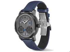 Montblanc Star Legacy Nicolas Rieussec Monopusher Automatik Chronograph Limited Edition – Herrenuhren Chronograph aus DLC beschichtet und Edelstahl. Das Gehäuse ist rund und schwarz. Das Lederarmband Kroko / Alligator ist blau. Das Zifferblatt ist arabisch und grau. – Ansicht 3