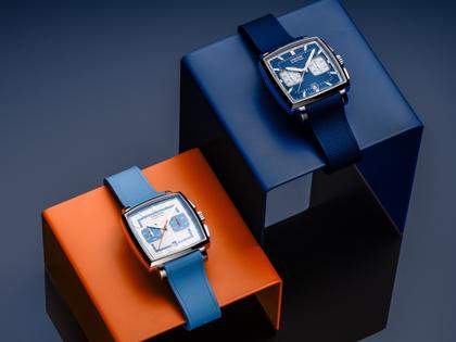 Union Glashütte Averin Chronograph Automatik Edelstahl 41mm weißes Zifferblatt blaues Kautschukband und blaues Lederband – Herrenuhren Chronograph aus Edelstahl, Kautschuk und Leder. Das Gehäuse ist quadratisch und silber. Das Lederarmband ist blau. Das Zifferblatt ist ein Index in weiß. – Ansicht 8