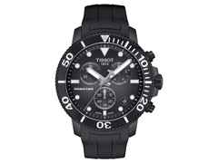 Tissot Seastar 1000  Quarz Chronograph schwarz Kautschukband – Herrenuhren Chronograph aus Edelstahl, Keramik und PVD beschichtet. Das Gehäuse ist rund und schwarz. Das Kautschuk / Kunststoff / Silikon Armband ist schwarz. Das Zifferblatt ist ein Index in schwarz.