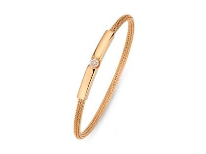 Jörg Heinz Infinity Flex-Armband "Spalt" Strumpfgeflecht Rotgold 17cm mit Brillant 0,300ct naturbraun – Armschmuck Armband in roségold und aus 750 Rotgold.